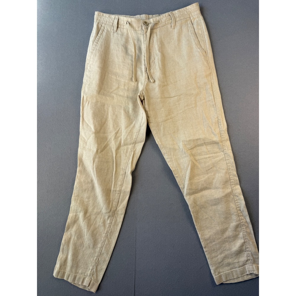 Zara Beige Linen Blend Drawstring Straight Leg Pants Womens 31 Neutral Summer
